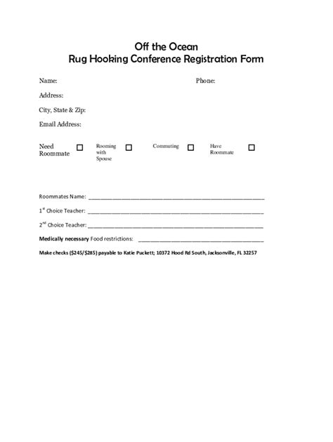 Fillable Online Off The Ocean Rug Hooking Conference Registration Form