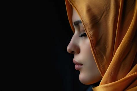 Premium Photo A Muslim Woman With Closed Eyes On A Black Background