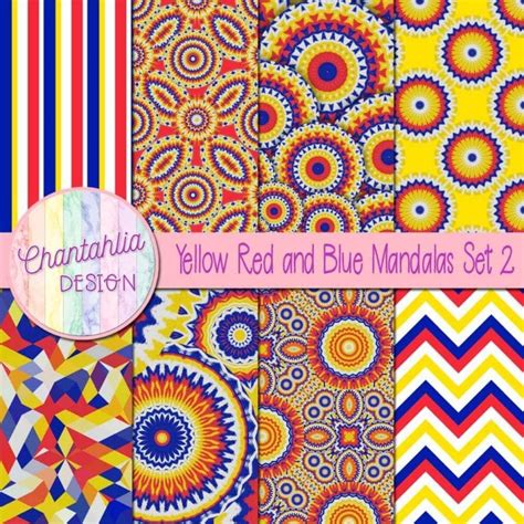 Free Yellow, Red and Blue Mandalas Digital Papers