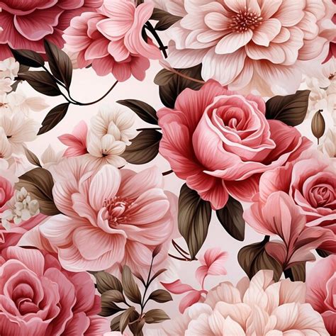 Premium Ai Image Pink Flowers Seamless Pattern Background