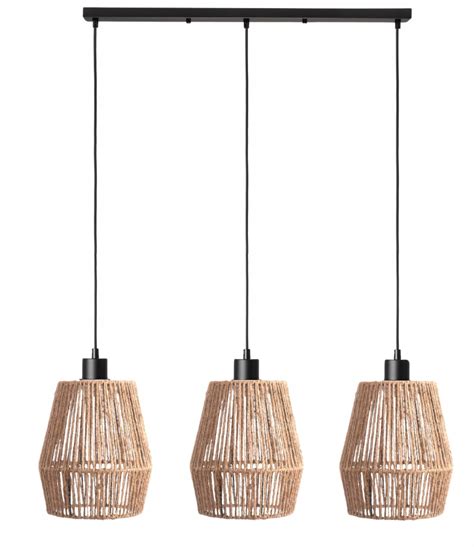 Lampa potrójna listwa czarna klosz boho naturalny LISTWA SINGLE 3