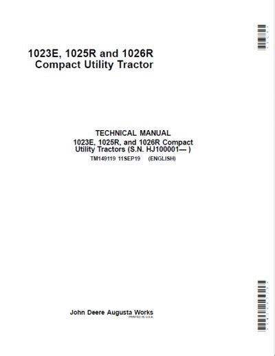 John Deere 1023e 1025r 1026r Compact Utility Tractor Service Manual