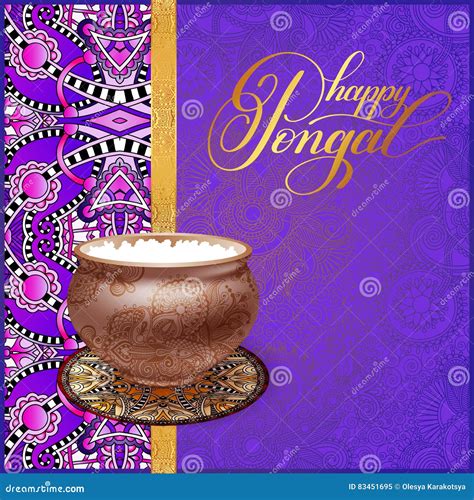 Happy Pongal Handwritten Ink Lettering Inscription On Floral Paisley