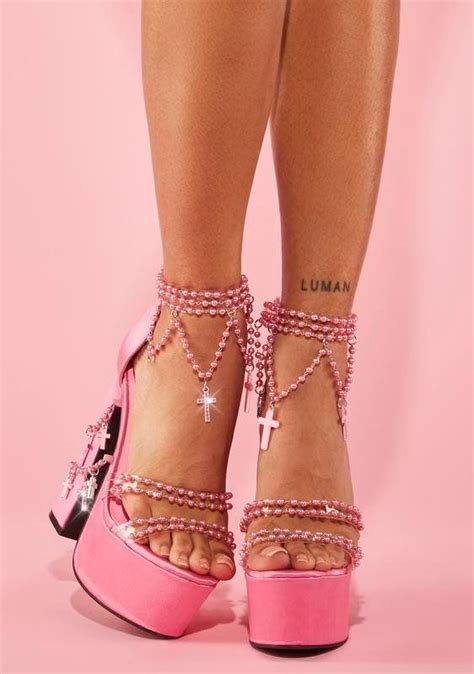 Sugar Thrillz Rosary Cross Charm Platform Heels Pink Dolls Kill Diy