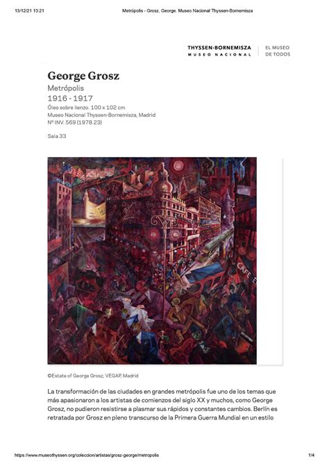 Metrópolis Grosz George Museo Nacional Thyssen Bornemisza George