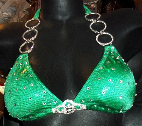 Style Kelly Green Hologram Competition Bikini With Rhinestone