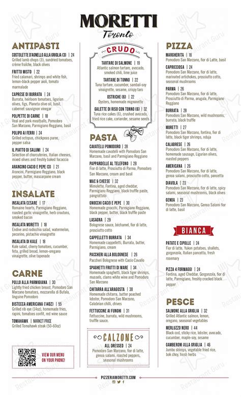 Menu At Pizzeria Moretti Griffintown Montreal