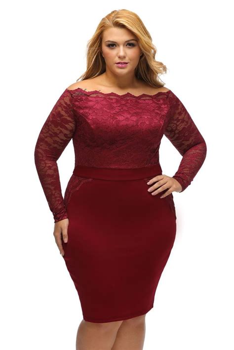 Red Off Shoulder Long Sleeve Plus Size Lace Dress Off Shoulder Lace Dress Plus Size Lace