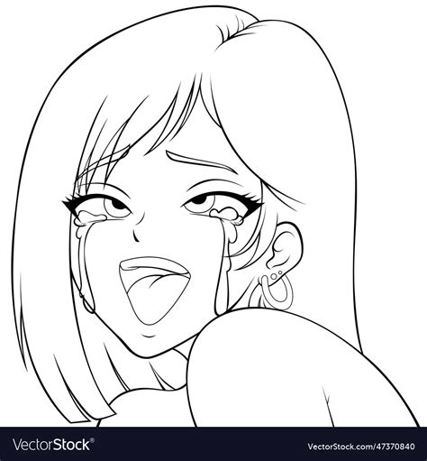 Happy Tears Face Line Art Royalty Free Vector Image