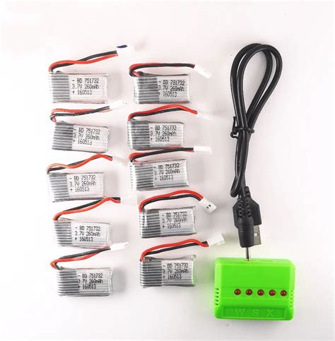 10pcs 3 7V 260mAh Lipo Battery With 5in1 X5 Green Charger For Eachine