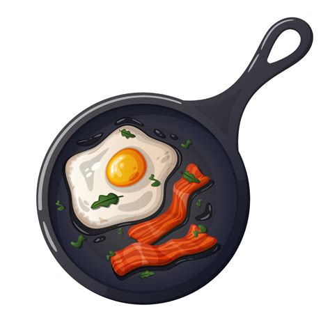 Cartoon Bacon With Fried Eggs In A Frying Pan 9964791 Vector Art At