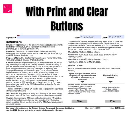 Irs Pdf Fillable Template With Print And Clear Buttons