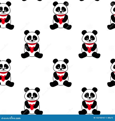 Fundo Sem Emenda Do Vetor Pandas Bonitos E Corações Ursos De Panda