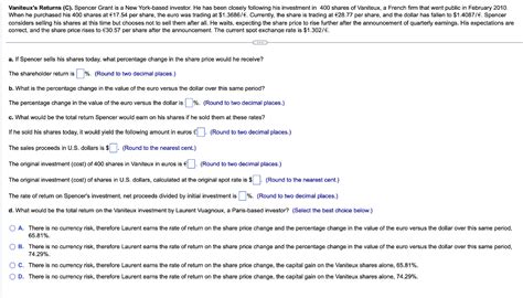 Solved Vaniteux S Returns C Spencer Grant Is A New Chegg