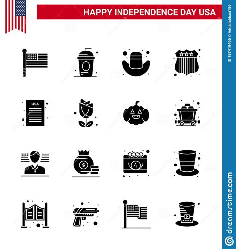 16 Usa Solid Glyph Pack Of Independence Day Signs And Symbols Of Democratic Declaration