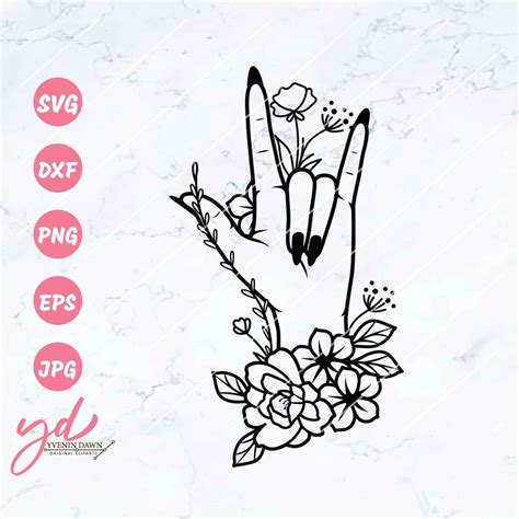 Floral I Love You Hand Sign Svg ASL Svg Wildflower Svg ILY Sign Svg