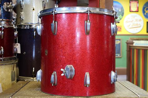 1960 S Ludwig 16x16 Floor Tom In Red Sparkle Wood And Weather Drum Shop