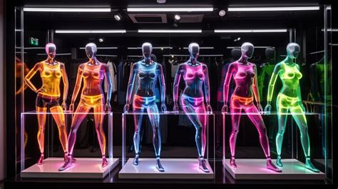 Premium Photo | Mannequins in a fashion store window display with neon ...