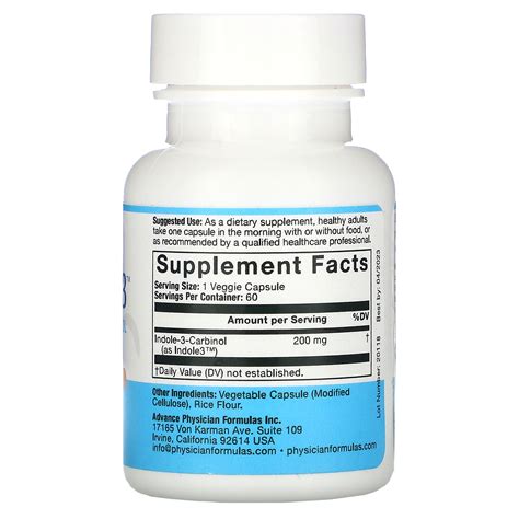 Advance Physician Formulas, индол-3-карбинол, 200 мг, 60 растительных ...