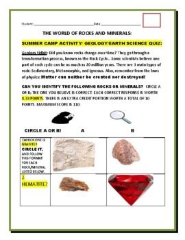 SUMMER CAMP/ EARTH SCIENCE QUIZ/CAN YOU IDENTIFY THESE ROCKS/MINERALS ...