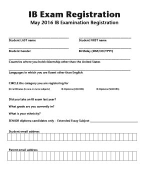 Fillable Online Nclack K12 Or IB Exam Registration Form 2016 Nclack