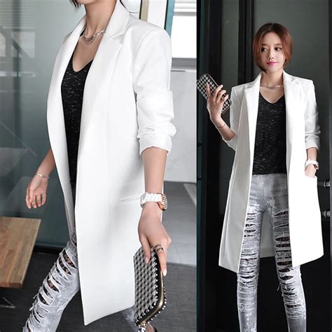 New 2019 Women Fashion OL Ong Sleeve Blazers Office Long Suit Jacket