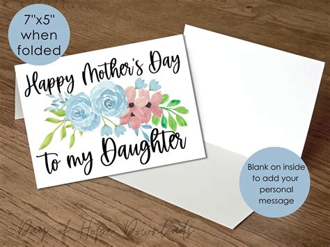 Printable Daughter Mothers Day Card Happy Mother's Day to My Daughter Printable Mothers Day Card ...