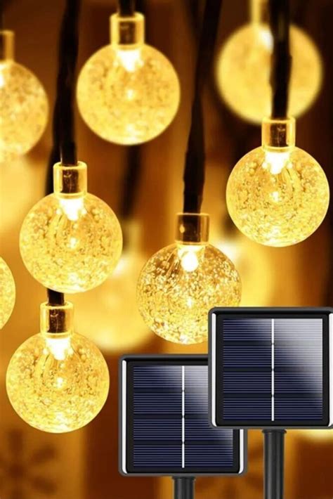 50 Led 7 Metre Sarı Güneş Enerjili Led Işık Solar Bahçe Teras Balkon