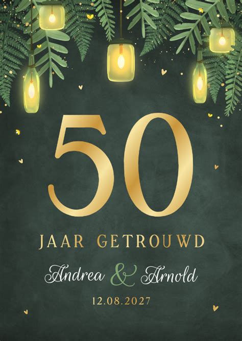 Uitnodiging Jubileumfeest Goud Lampjes Kaartje Go