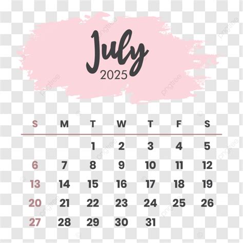 Dise O De Calendario De Julio De Superposici N Imprimible