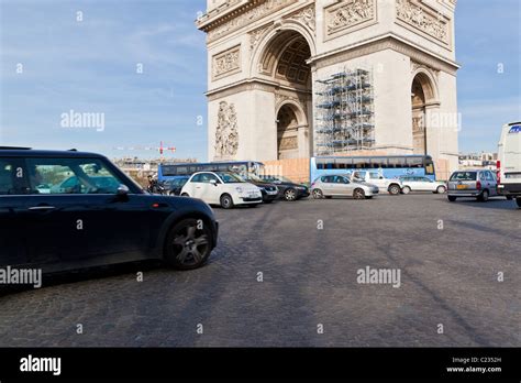 Heavy Traffic Traffic Jam Traffic Circle Champs Elysées France Arc