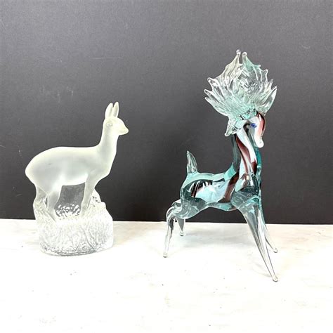 Vintage Murano Glass Deer With Clear Frosted Glass Deer Sculpture