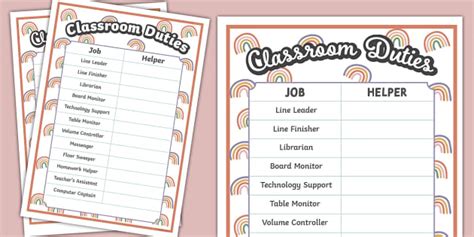 Muted Rainbow Themed Classroom Duties Display Poster