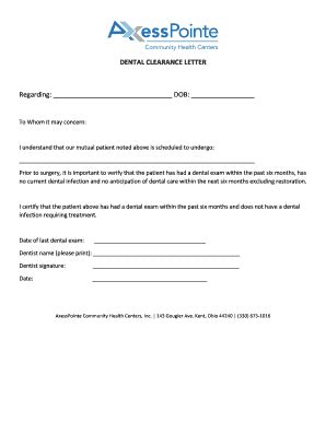 Dental Clearance Form Printable