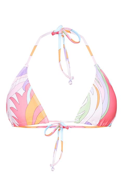 Orange Abstract Padded Triangle Bikini Top Swimwear