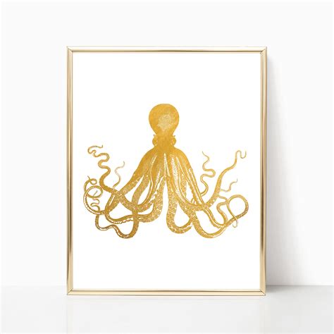 Octopus Wall Art Gold Foil Print Octopus Art Print Octopus Etsy