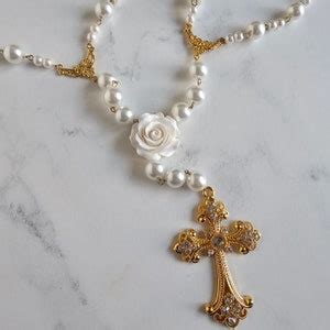 Gold Catholic Pearl Wedding Unity Cord Rosary Like Lasso Cord With