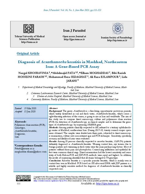 Pcr On Acanthamoeba Keratitis Pdf Polymerase Chain Reaction Biology