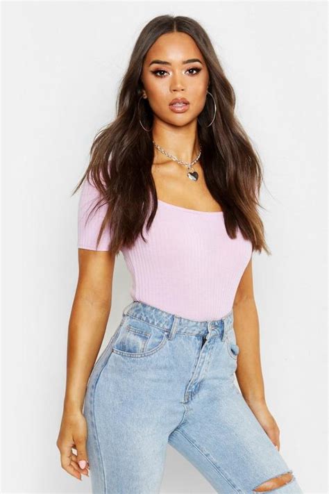 Rib Knit Short Sleeve Bodysuit Boohoo Short Sleeve Bodysuit Knit