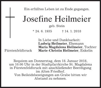 Traueranzeigen Von Josefine Heilmeier Trauer Merkur De