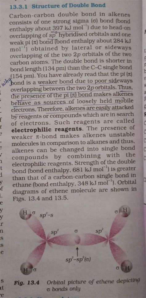 13.3.1 Structure of Double Bond Carbon-carbon double bond in alkenes cons..