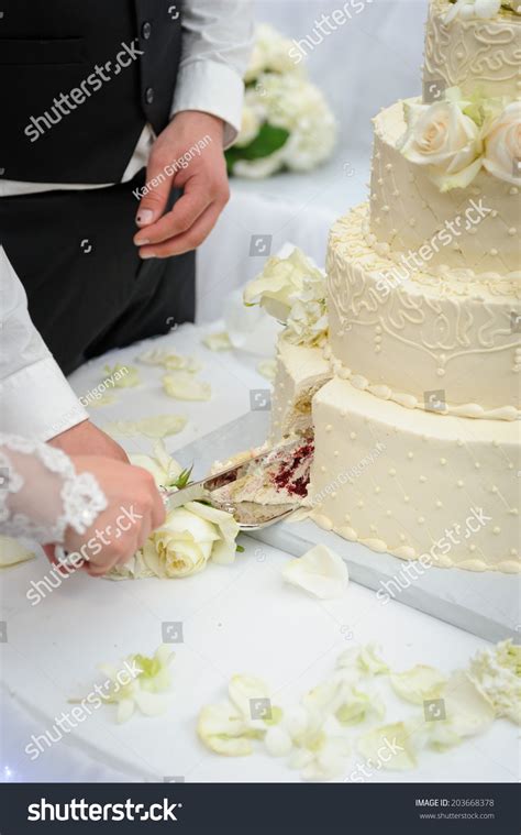 Cutting Wedding Cake Stock Photo 203668378 - Shutterstock