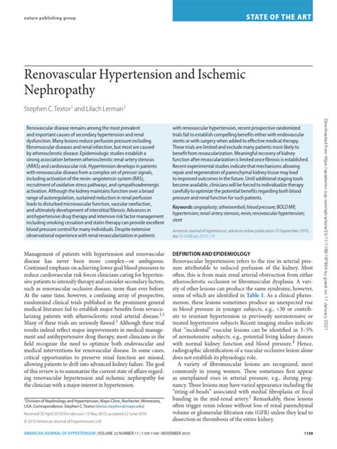 9 Renovascular Hypertension And Ischemic Pdf Hypertension Ischemia