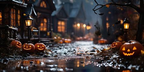 Premium AI Image | Spooky Halloween scene street with houses and ...