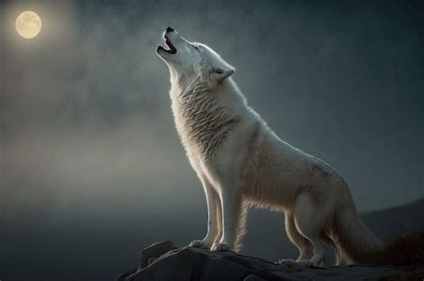 Premium AI Image | White wolf howling at the moon