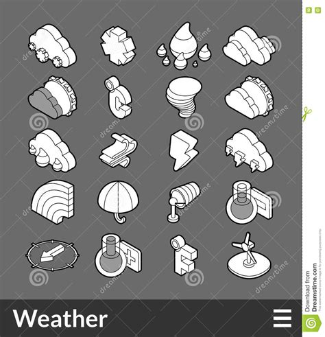 Isometric Outline Icons Set Stock Vector Illustration Of Nature Icon