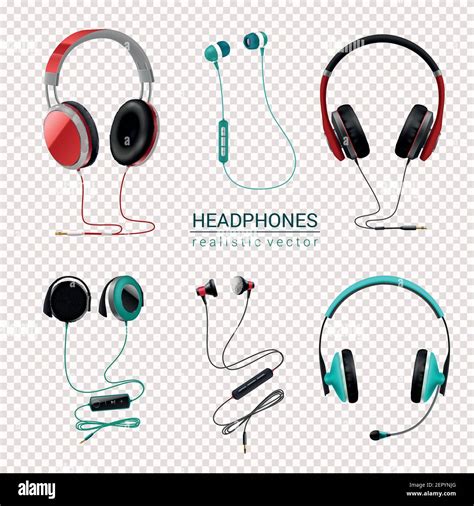 Headsets Earphones Various Types Earbuds In Ear Headphones Realistic