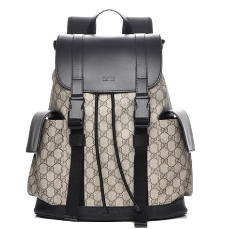 GUCCI Soft GG Supreme Monogram Double Buckle Backpack Beige Black