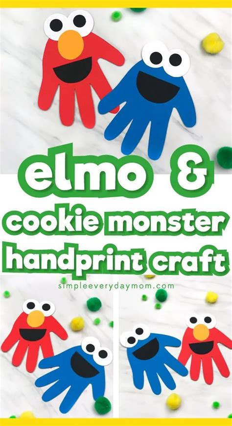 Handprint Cookie Monster And Elmo Craft For Kids In 2022 Sesame Street