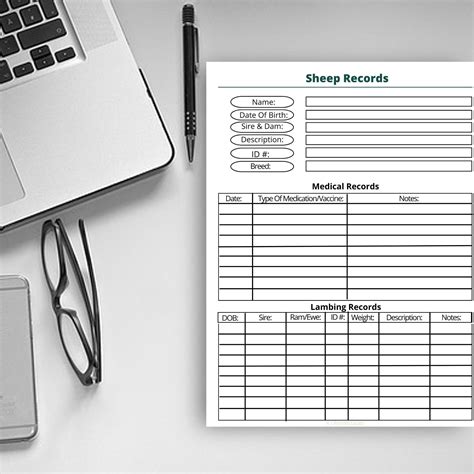 Minimal Ink Printable Sheep Records Page | Instant Download | 8.5x11